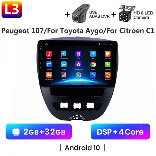 Android 10 2 Din Car Multimedia Player For Peugeot 107 Toyota Aygo