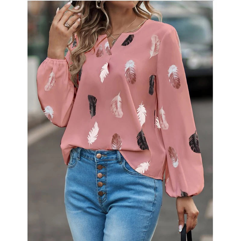 Fashion Woman Blouse Shirts For Women Stylish Top long Sleeve Feather