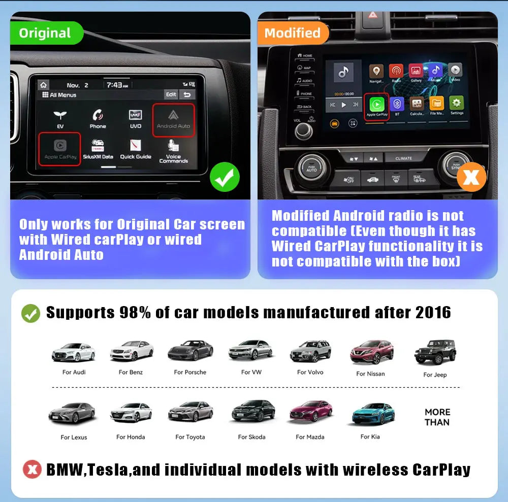 2024 New Mini Wireless CarPlay Android Auto Wireless Adapter Smart