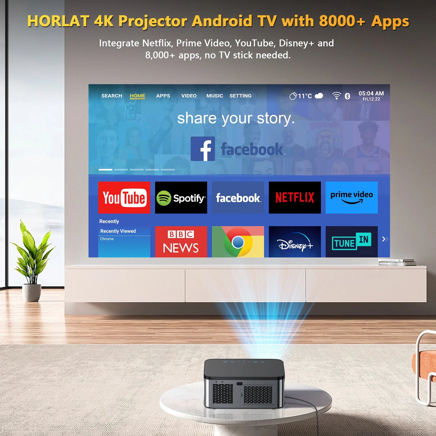 HORLAT 25000Lumens Android Beamer Projector Full HD 1080P 8K Video