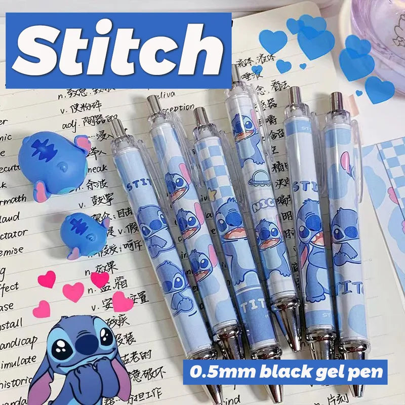 Disney 10-20 Pcs Gel Pen Cartoonstitch0.5 Lack Ink Signature Pen