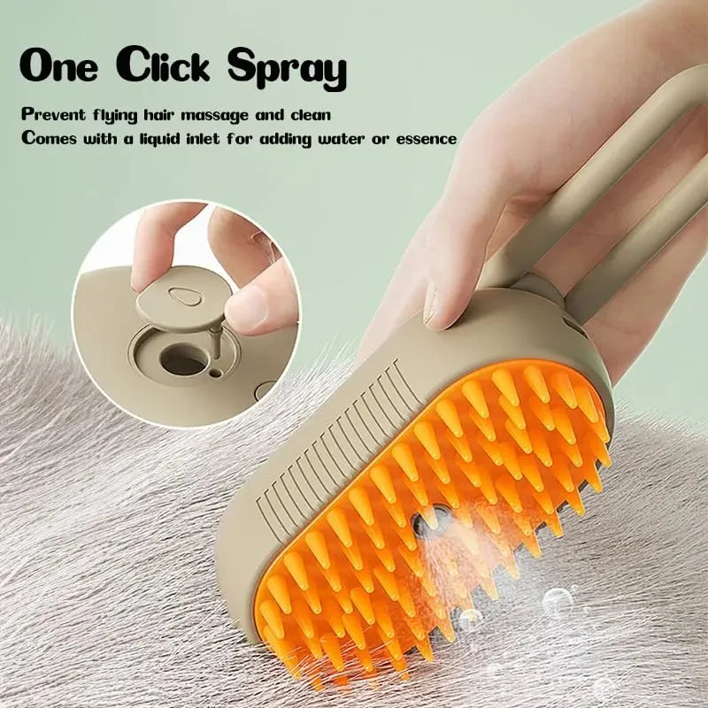 Steamy Dog Brush Electric Spray Cat Hair Brush 3 In1 Dog Steamer Brush
