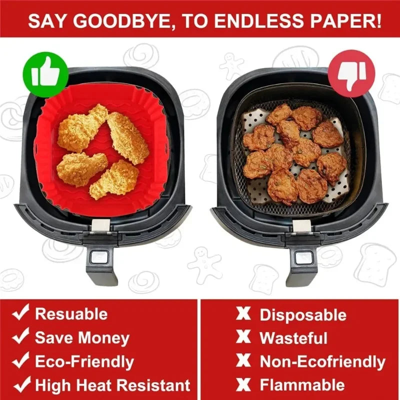 Square Air Fryer Silicone Tray Oven Baking Tray Pizza Fried Chicken