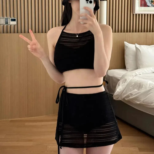 New Two Pieces Set Swimsuit Women White Swimwear Sexy High Neck Bikini