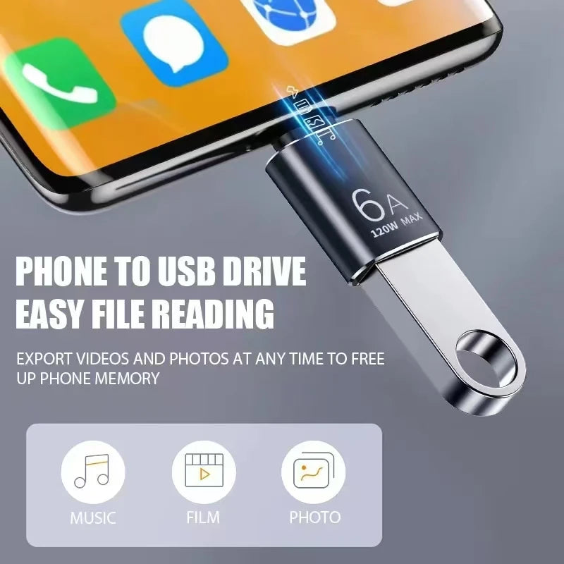 6A USB To Type C OTG Adapter 120W USB-C Male To Type-c Female Charger