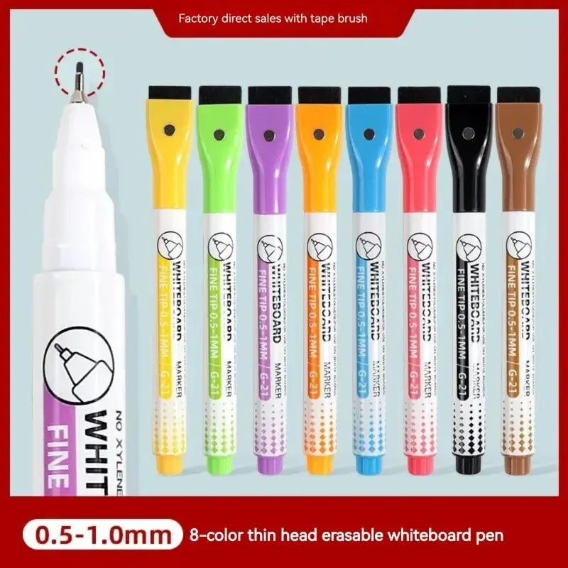 8 Colors 0.5mm Magnetic Dry Erase Markers Whiteboard Marker Pen Office