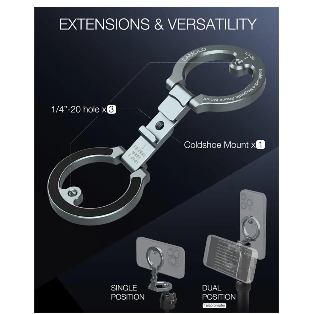 Dual-Sided Magnetic Phone Holder w Cold Shoe 1/4"-20 For MagSafe