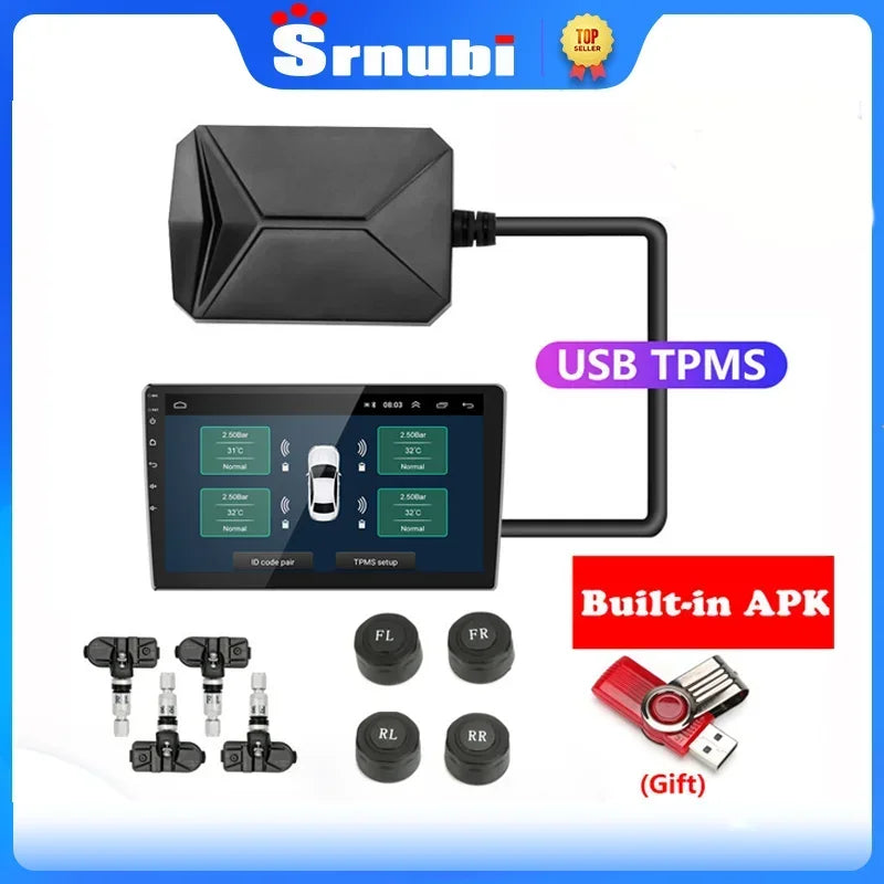 Srnubi USB Android TPMS Car Tire Pressure Alarm Monitor System For