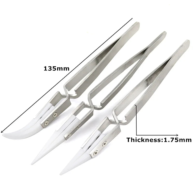3 Pcs Ceramic Straight Tip Electronic Soldering Tweezers, Anti-Static