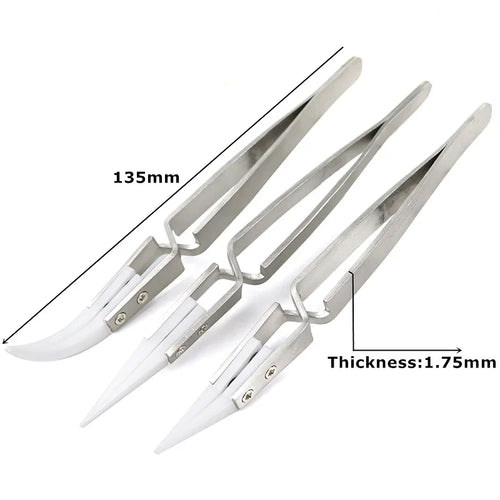 3 Pcs Ceramic Straight Tip Electronic Soldering Tweezers, Anti-Static