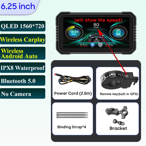 6.25 inch Motorcycle Navigation Screen 1560*720 Wireless CarPlay