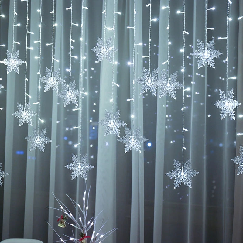 Christmas Snowflakes LED String Lights Flashing Fairy Curtain Lights