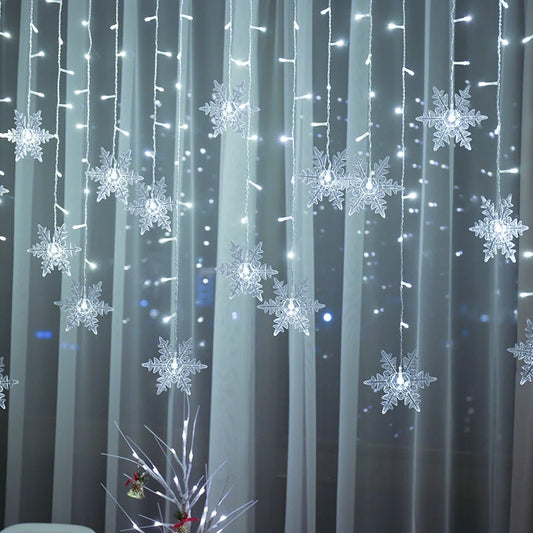 Christmas Snowflakes LED String Lights Flashing Fairy Curtain Lights