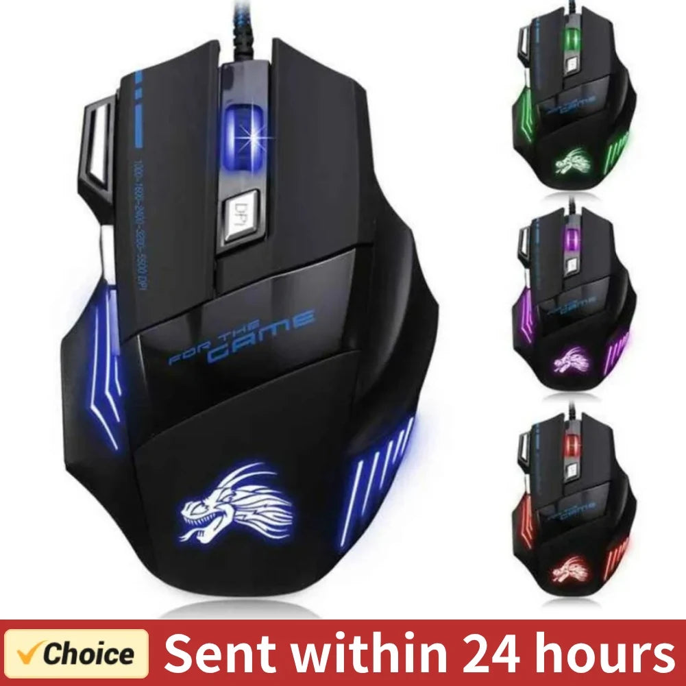 USB Wired Gaming Mouse 7 Button Backlit Ergonomic Mice 5500 DPI