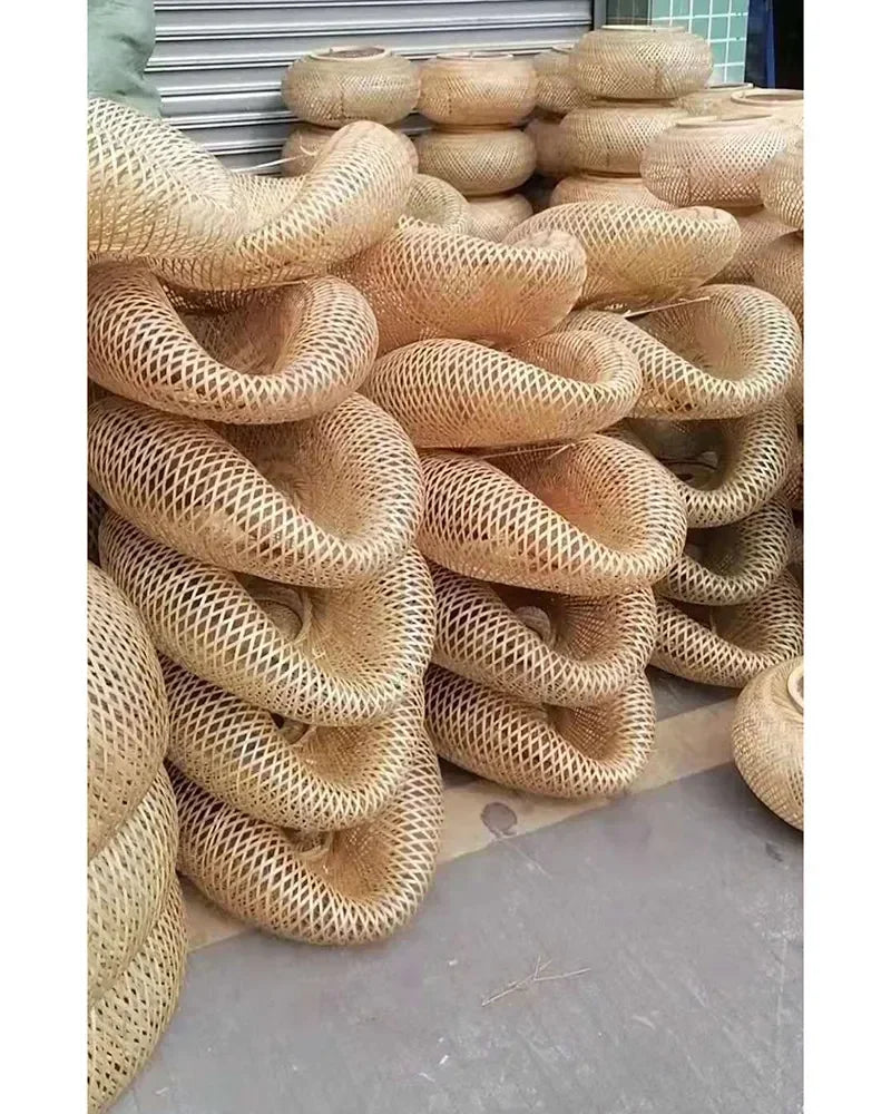 Bamboo Hand Weaving Pendant Light 40cm Hanging LED Ceiling Lamp