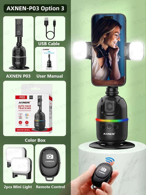 AI Face Tracking Gimbal Mobile Phone Stabilizer, 360 Auto Rotate