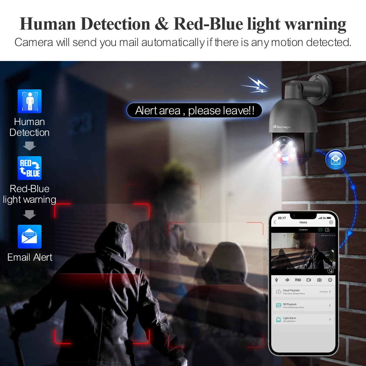 Techage UHD 4K 8MP 4MP 5MP IP Camera Red-Blue Light Alert Human