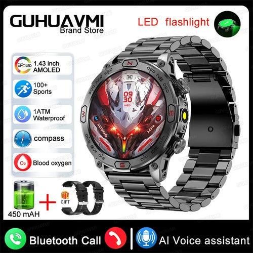 2024 For Xiaomi Outdoor Military Flashlight GPS Smart Watch Man AMOLED