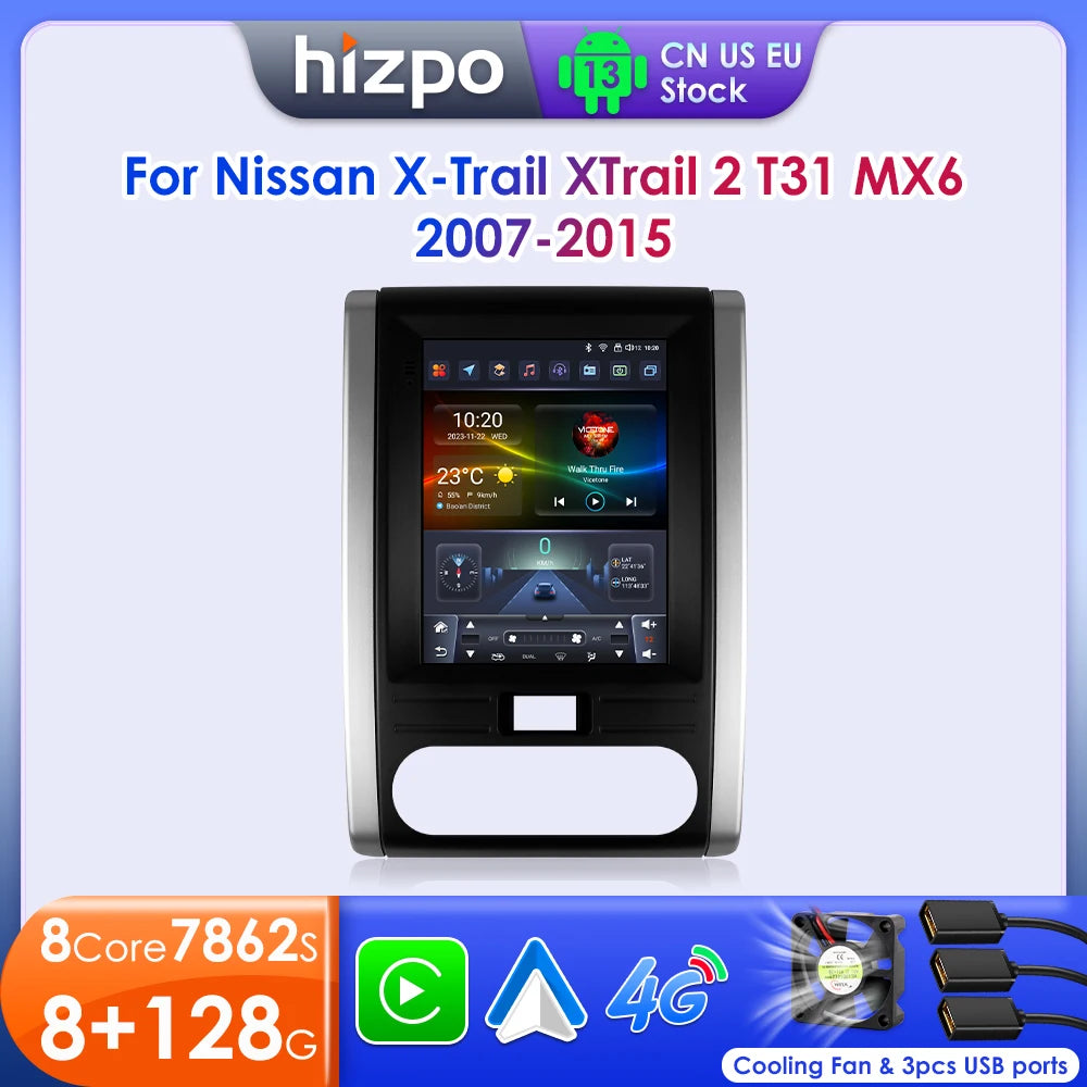 Hizpo For Tesla Style Android 13 Car Radio for Nissan X-Trail Xtrail 2