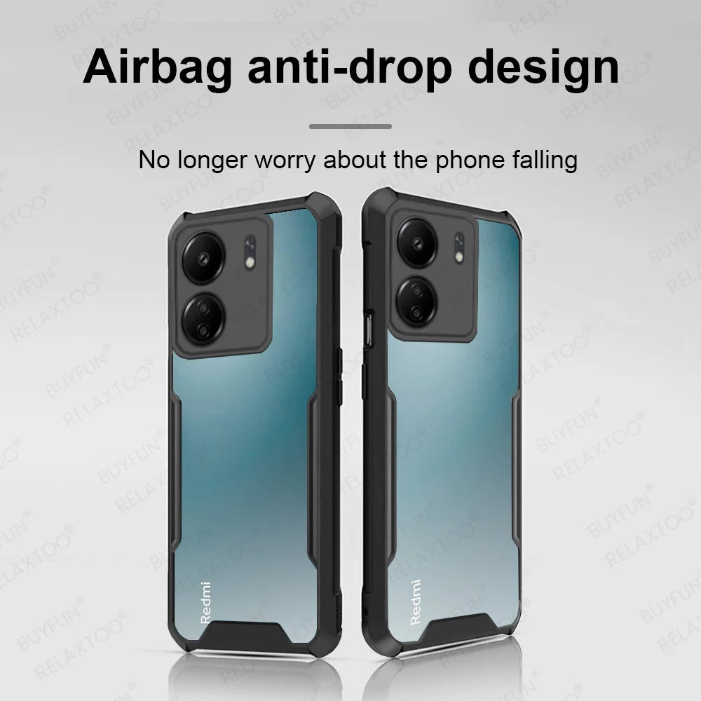For Xiaomi Redmi 13C 14C Case Acrylic Transparent Armor Shockproof