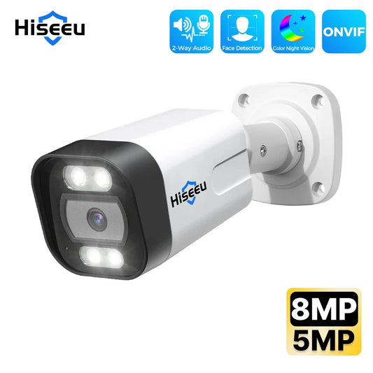 Hiseeu POE 5MP 8MP 4K IP Camera Color Night Vision Face Detection