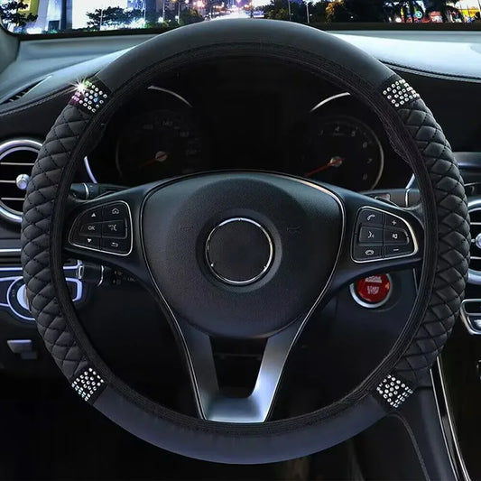 Car steering wheel cover without inner ring PU leather embroidery