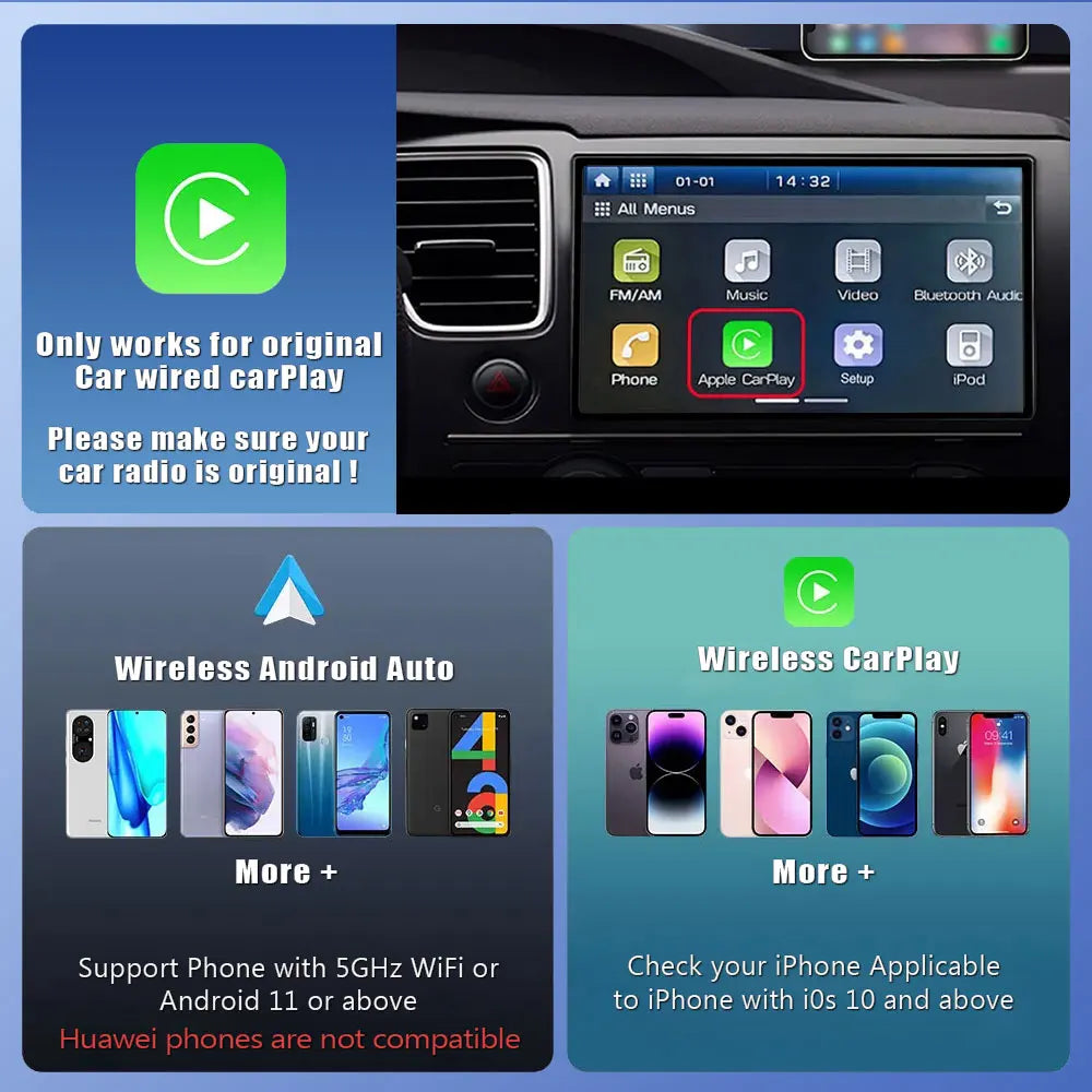 2024 New Mini Wireless CarPlay Android Auto Wireless Adapter Smart