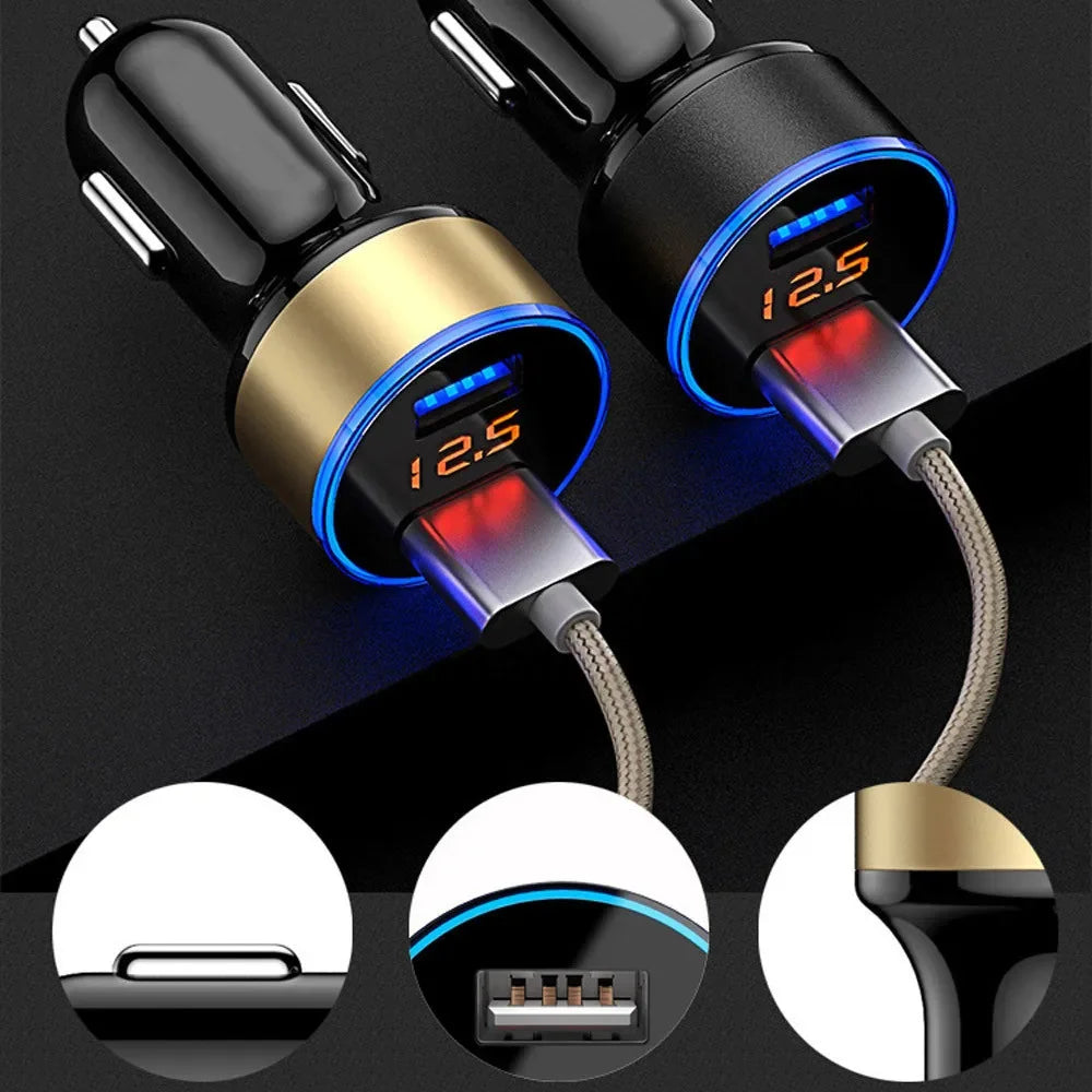 3A 15W Dual USB Car Charger Adapter Car Cigarette Lighter LED