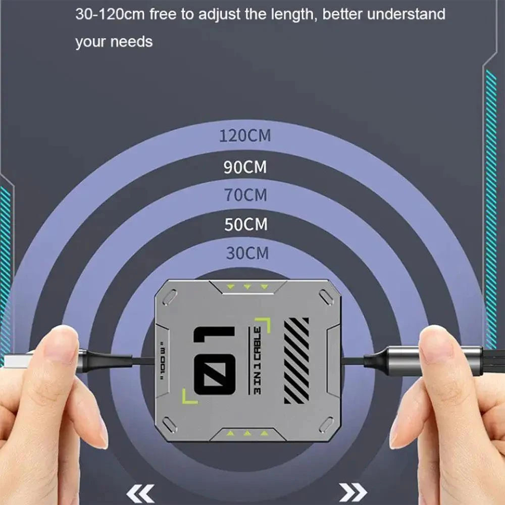 Retractable USB Cable 100W Fast Charging 3 In 1 USB to Type