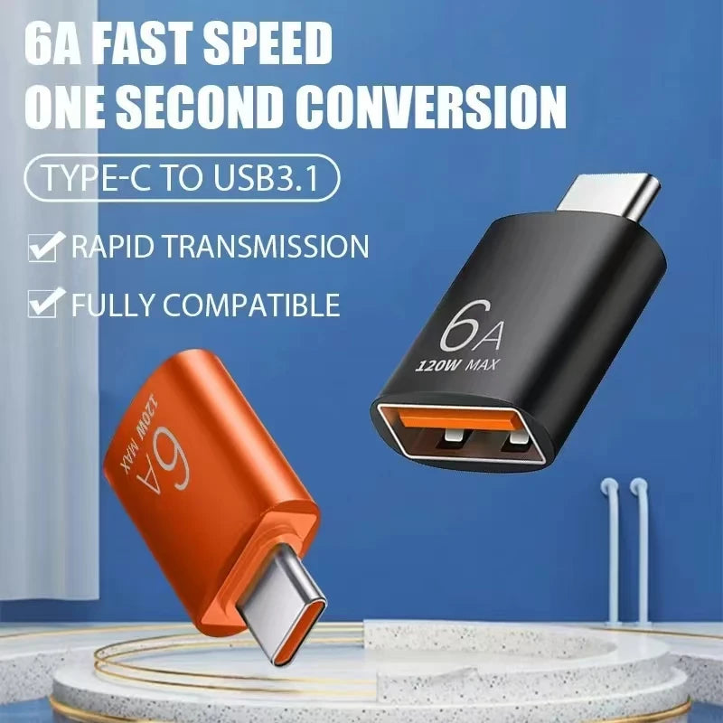 6A USB To Type C OTG Adapter 120W USB-C Male To Type-c Female Charger