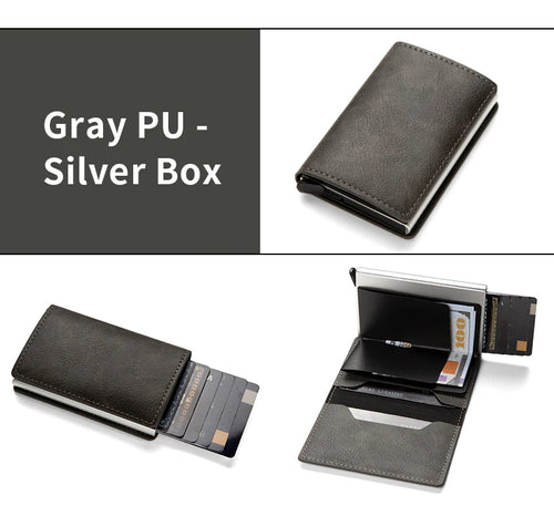 PU Leather Fiber Card Holder Wallet, RFID, Anti-Theft Brush, Pop-up,