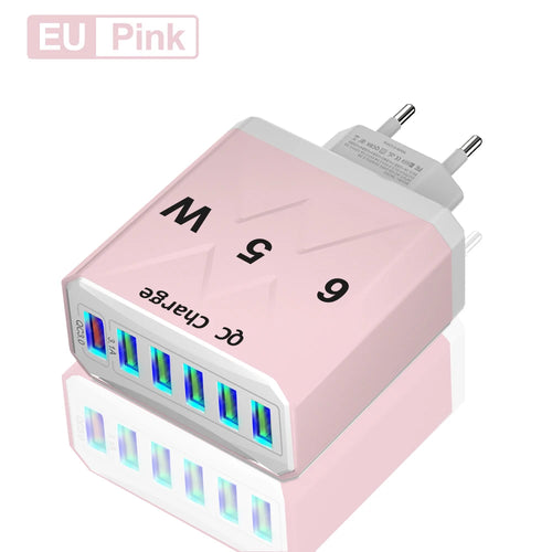 3.1A USB Fast Phone Charger Adapter 6 In1 Mulit Plug Travel Charger