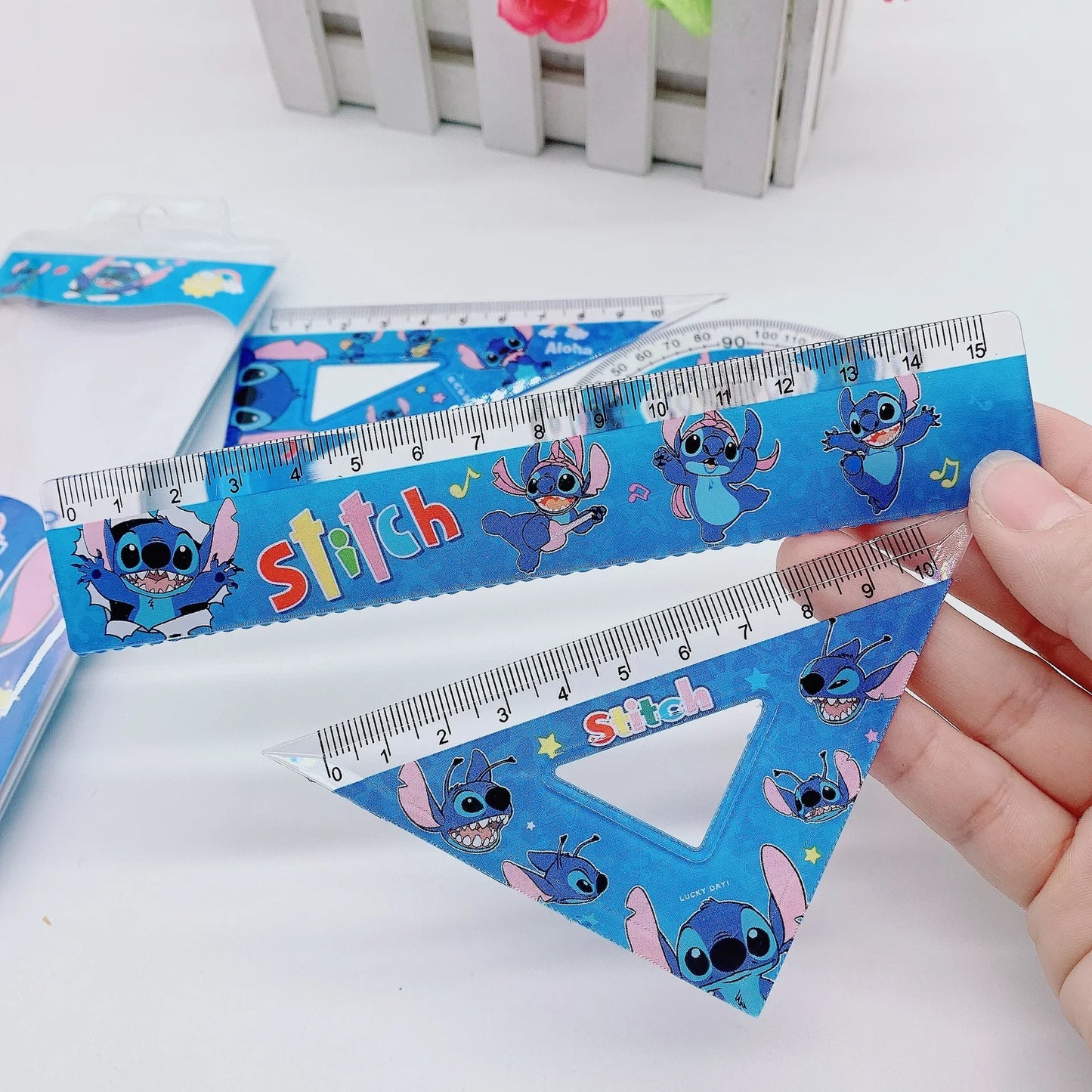 1Set MINISO Stitch Creative Ruler Set Student Study Stationery Ruler