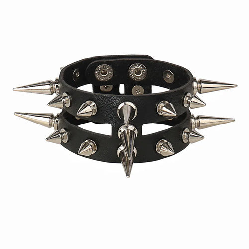 2022 PU Leather Studded Bracelet Punk Bracelet Adjustable Goth Cuff