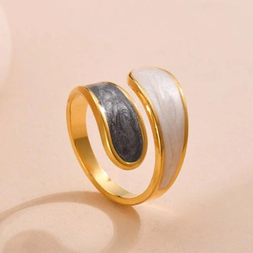 Letdiffery Retro Gold Color Double Oil Drip Open Rings Stainless Steel