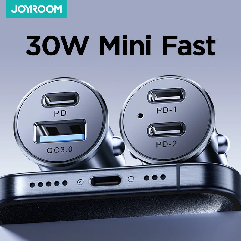 Joyroom 30W USB C Car Charger Adapter PD QC3.0 Mini & Metal USB