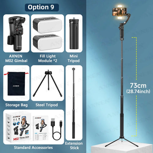 AXNEN M02 Gimbal Smartphone Stabilizer 3-Axis Anti-shake Video Record