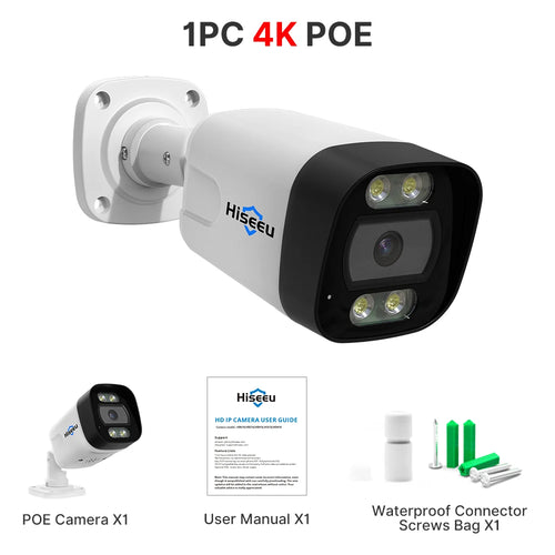 Hiseeu POE 5MP 8MP 4K IP Camera Color Night Vision Face Detection