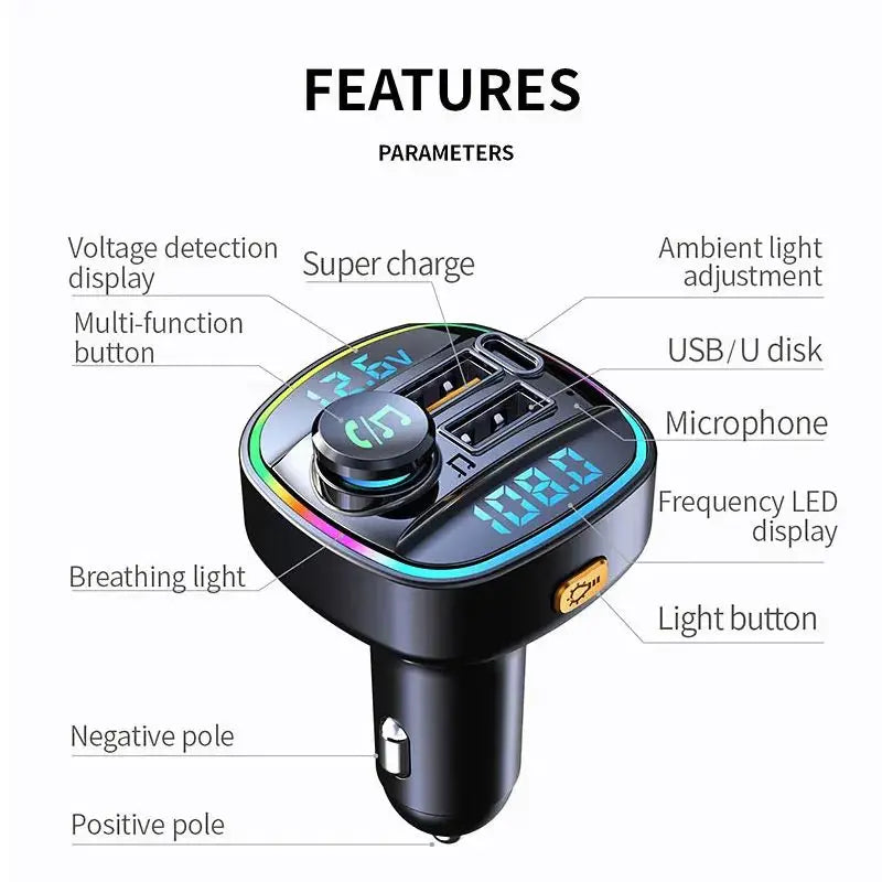 Bluetooth 5.0 FM Transmitter Handsfree Car Radio Modulator MP3 Player