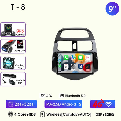 JMCQ 9" Car Stereo Radio For Chevrolet Spark Beat Matiz Creative 2010