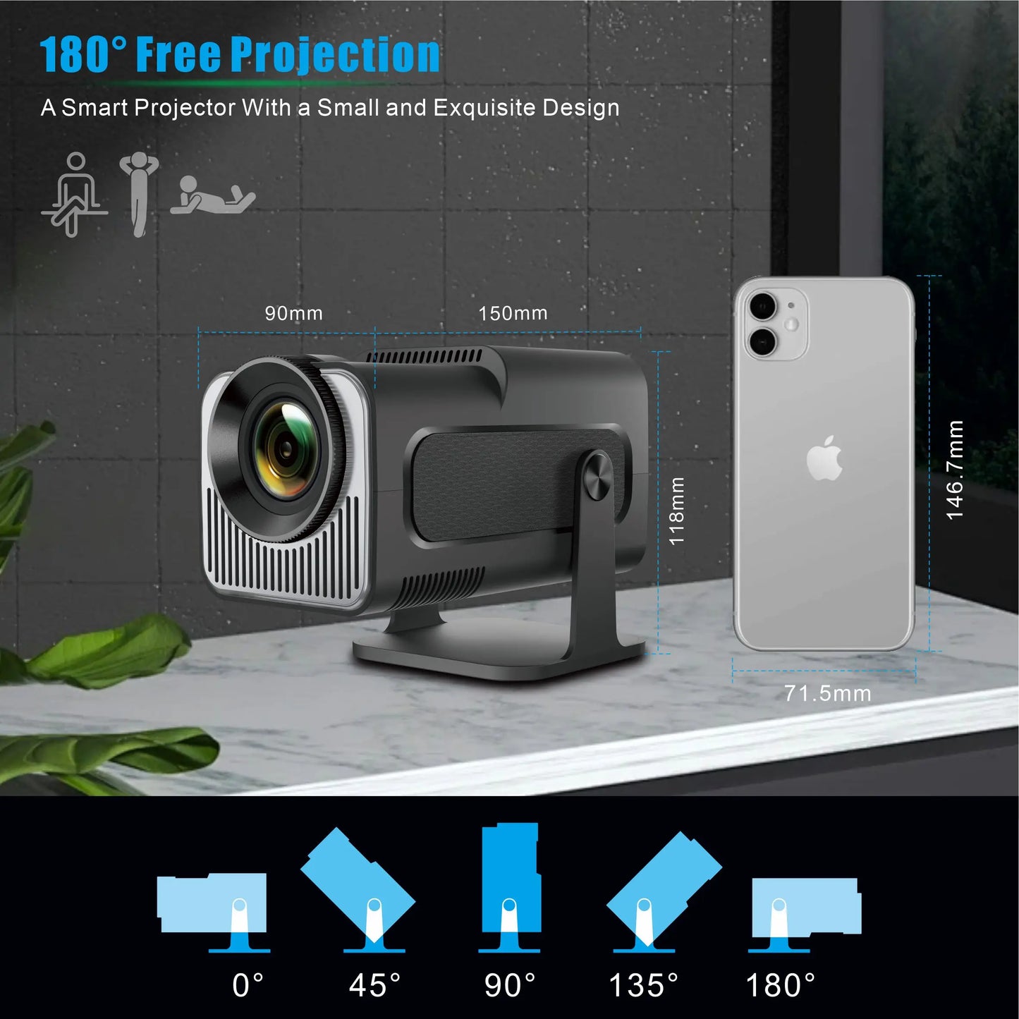 HY320Mini Projector Salange Portable 4K 8K Video Support Native 720P