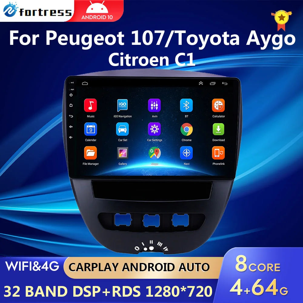 Android 10 2 Din Car Multimedia Player For Peugeot 107 Toyota Aygo