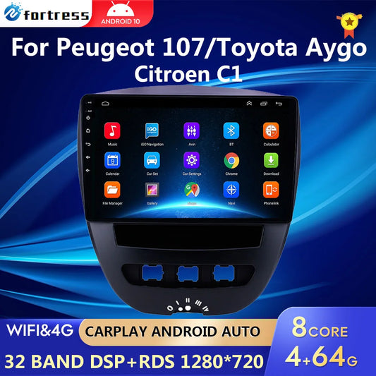 Android 10 2 Din Car Multimedia Player For Peugeot 107 Toyota Aygo