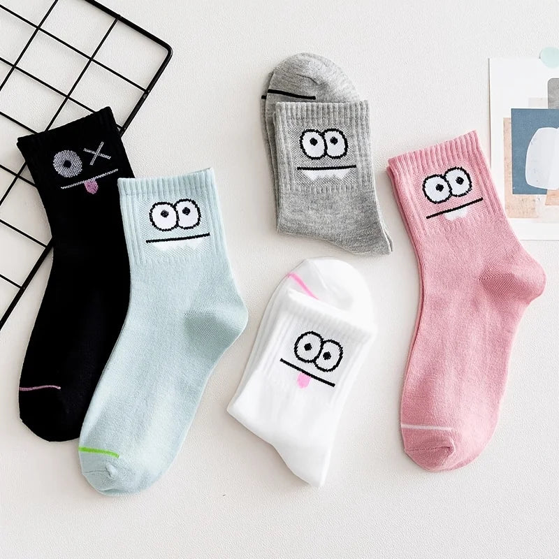 5 Pairs Women's Cute Expression Printed Ankle Socks Comfort