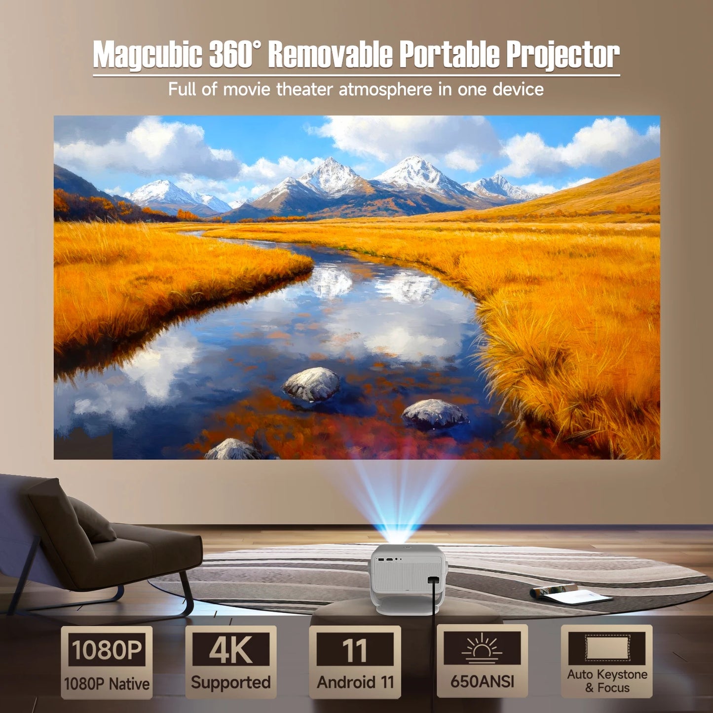 Magcubic 650ANSI L018 Projector Native 1080P Android 11 Auto Focus &