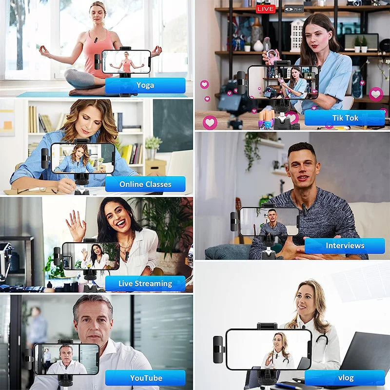 Wireless Lapel Microphone Podcast Lavalier Dual Tie Mini Mic for