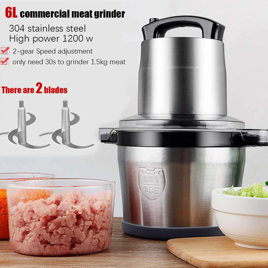 6L Stainless Steel Meat Grinder blender Chopper Electric Mincing