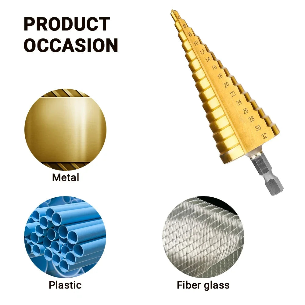 3-12mm/4-12mm/4-20mm Hss Step Drill Bit, Straight Groove DrillTitanium