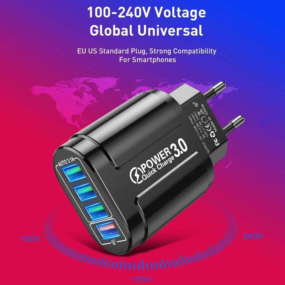 48W Fast Charging USB Type C Charger 4 Port EU KR PD QC3.0 Wall Quick