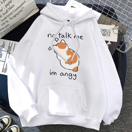 No Talk Me Cute Angry Cat Print Women Hoody Hip Hop Soft Sweatshirt